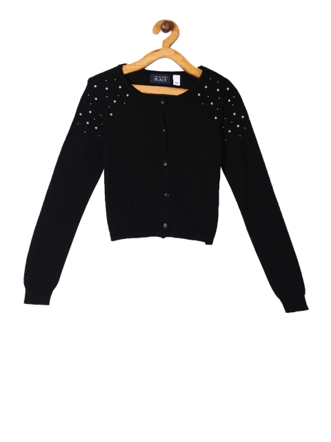 

The Childrens Place Girls Black Solid Cardigan Sweater