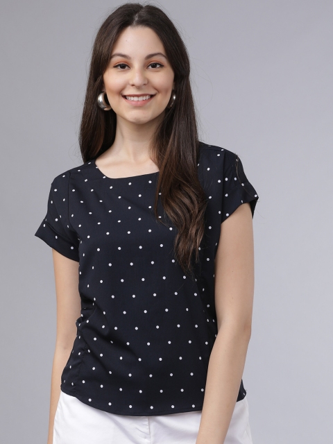 

Mumbai Slang Chic Women Navy Blue & White Printed Top