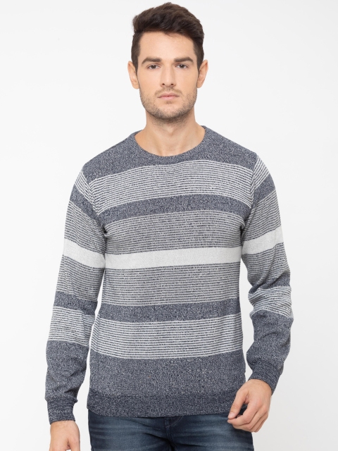 

Globus Men Navy Blue & Grey Striped Round Neck T-shirt