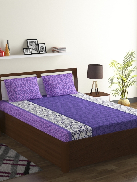 

BOMBAY DYEING Purple Abstract 104 TC Cotton 1 Queen Bedsheet with 2 Pillow Covers