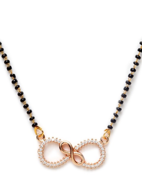 

Bhana Fashion Gold-Plated White & Black Beaded AD-Studded Designer Mangalsutra