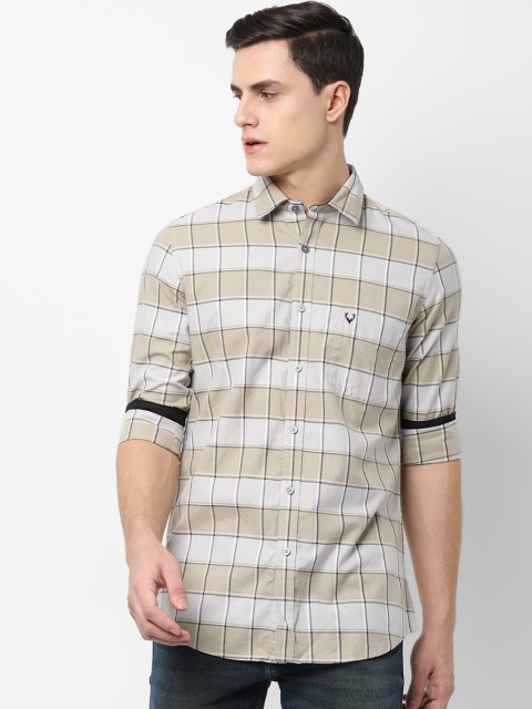 

Allen Solly Men Beige & Off-White Slim Fit Checked Casual Shirt