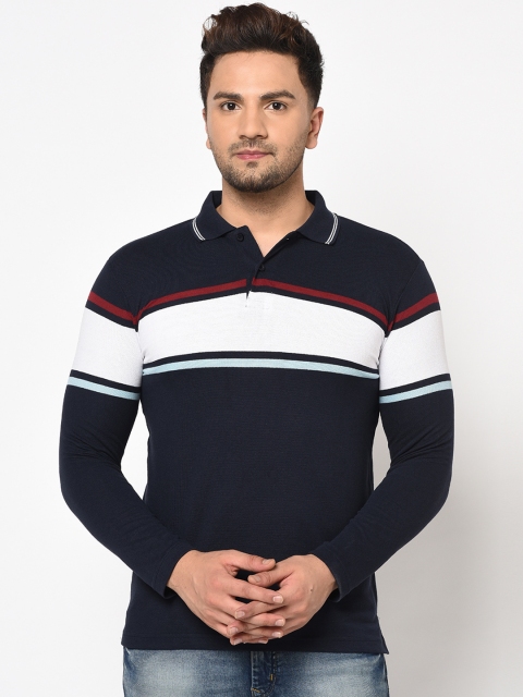 Austin wood Men Navy Blue & White Colourblocked Polo Collar T-shirt