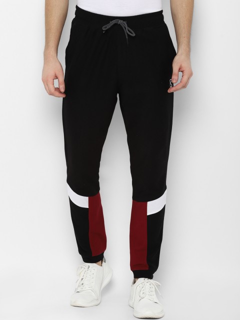 

SKULT by Shahid Kapoor Men Black & Maroon Colourblocked Slim-Fit Joggers