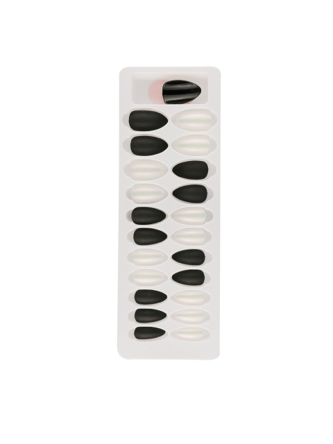 

Rozia Black and White Artificial Nails With Glue Long Tips - Set of 24