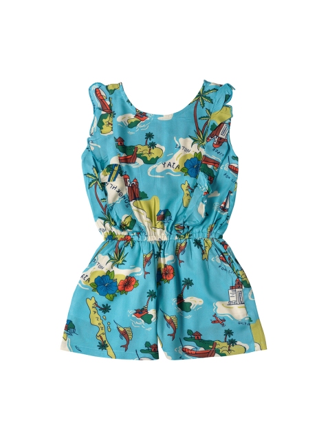 

Kid Studio Girls Blue Printed Playsuit