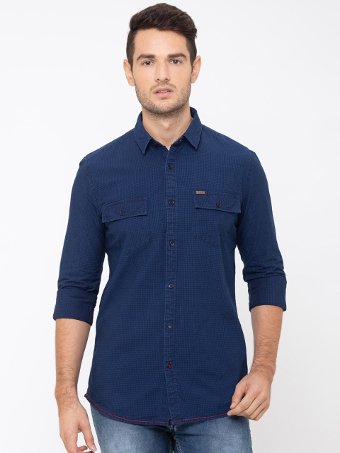 

Globus Men Navy Blue Regular Fit Solid Casual Shirt