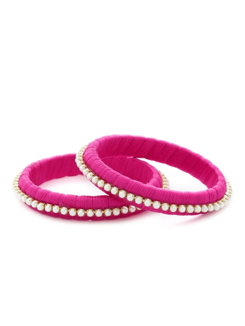 

AKSHARA Girls Set of 2 Pink & White Pearl-Studded Handcrafted Silk Thread Bangles