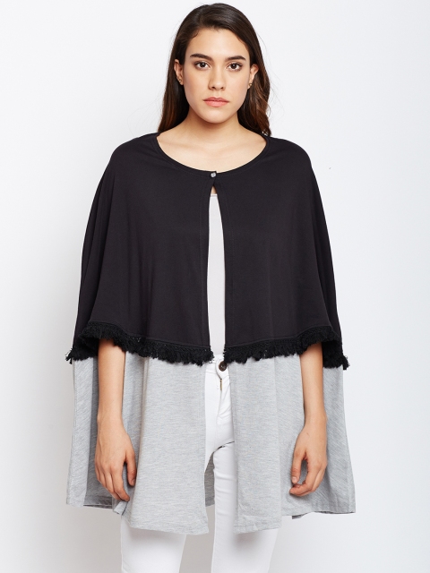 

Skidlers Women Black & Grey Colourblocked Open Front Shrug