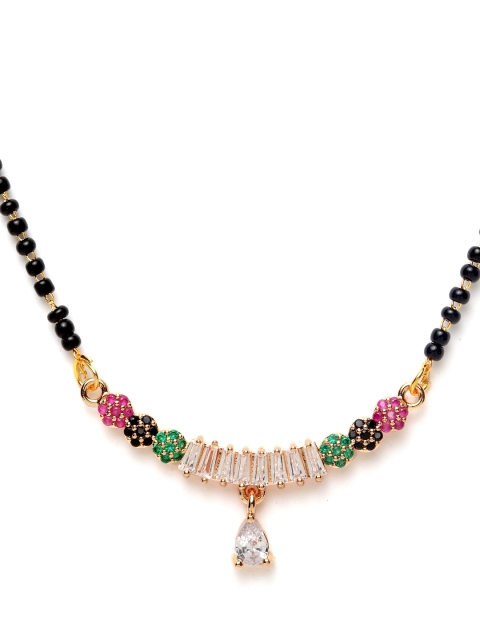 

Bhana Fashion Gold-Plated Black & White AD-Studded Beaded Mangalsutra
