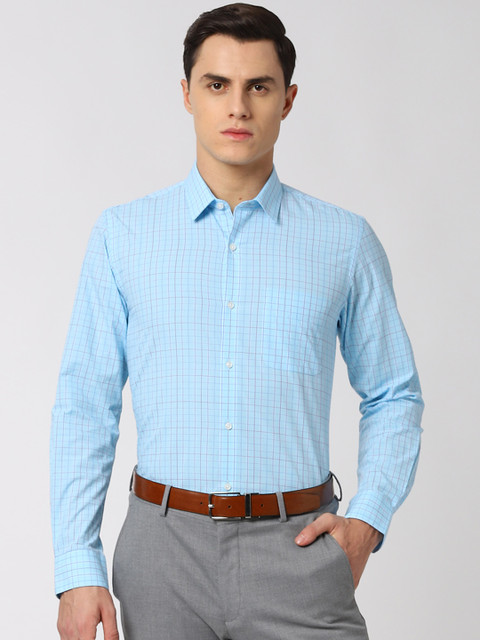 

Peter England Men Blue & Maroon Slim Fit Checked Formal Shirt