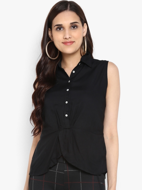 

FOSH Women Black Solid Shirt Style Top