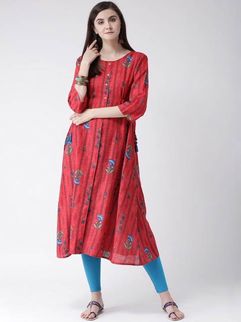 

Span Women Red & Blue Floral Printed Anarkali Kurta