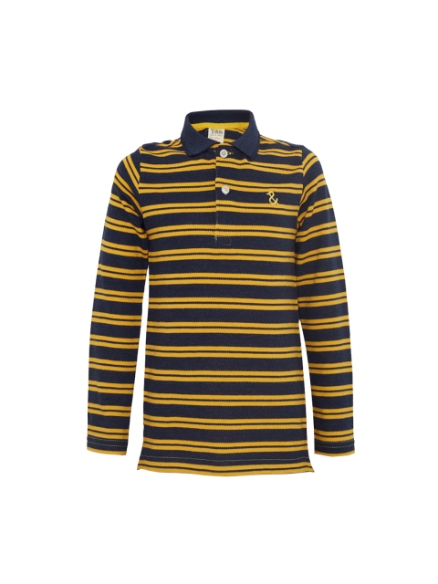 

TALES & STORIES Boys Yellow & Navy Blue Striped Polo Collar T-shirt