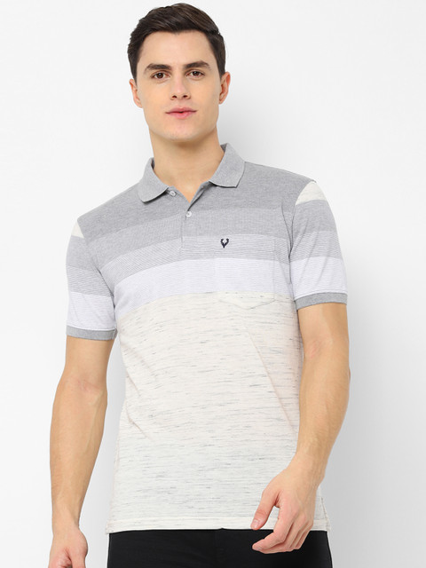 

Allen Solly Men Grey Striped Polo Collar T-shirt