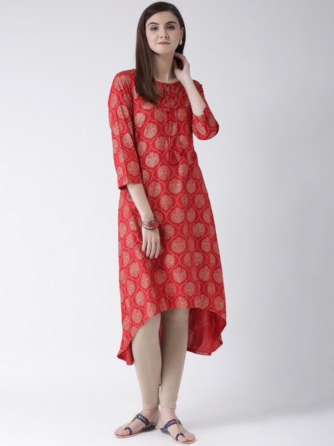 

Span Women Red & Gold Printed A-Line Kurta