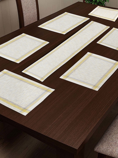 

NEUDIS Set Of 7 Grey & Yellow Abstract Hand Woven Table Placemats With Runner