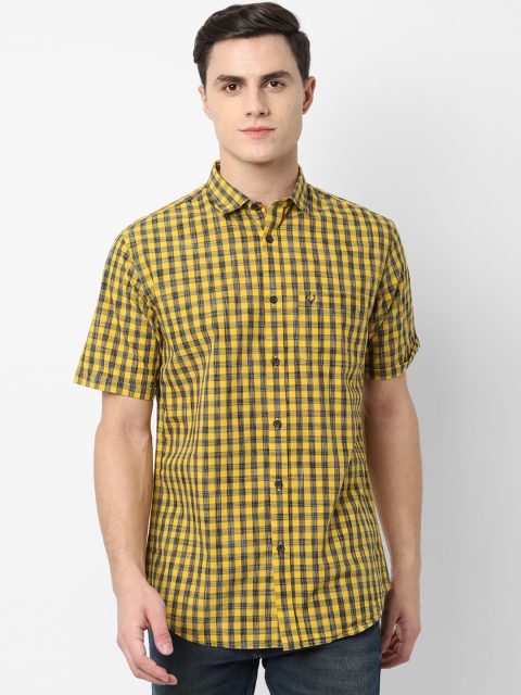 

Allen Solly Men Yellow & Navy Blue Slim Fit Checked Casual Shirt