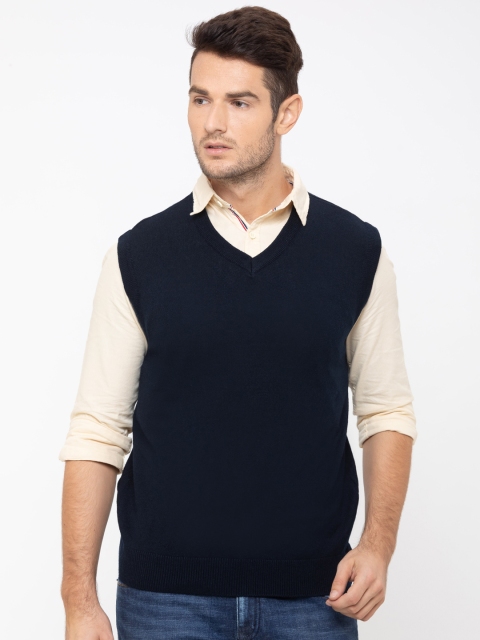 

Globus Men Navy Blue Solid Sweater Vest