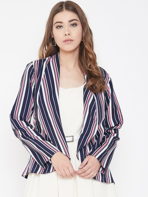 

PURYS Women Multicoloured Striped Open Front Shrug, Multi