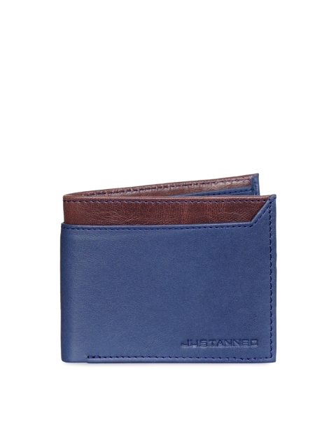 

Justanned Men Navy Blue & Brown Colourblocked Leather Two Fold Wallet