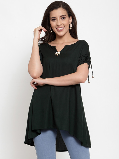 

Just Wow Women Green Solid High-Low Top