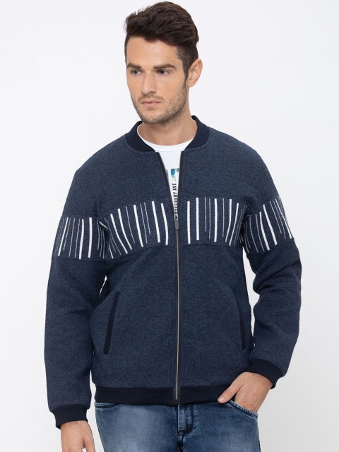 

Globus Men Navy Blue Striped Bomber Jacket