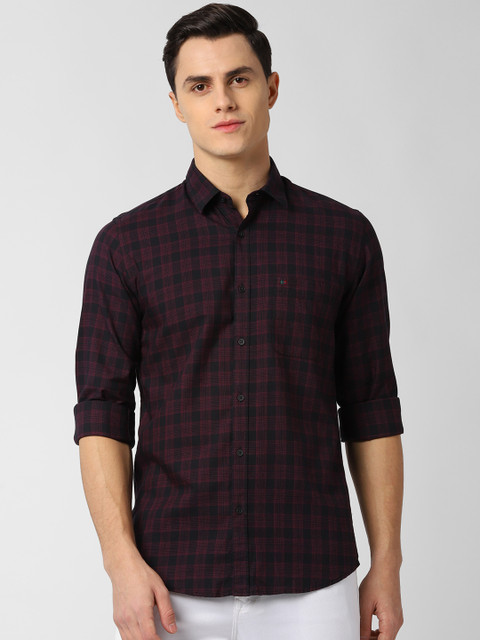 

Peter England Casuals Men Black & Maroon Slim Fit Checked Casual Shirt
