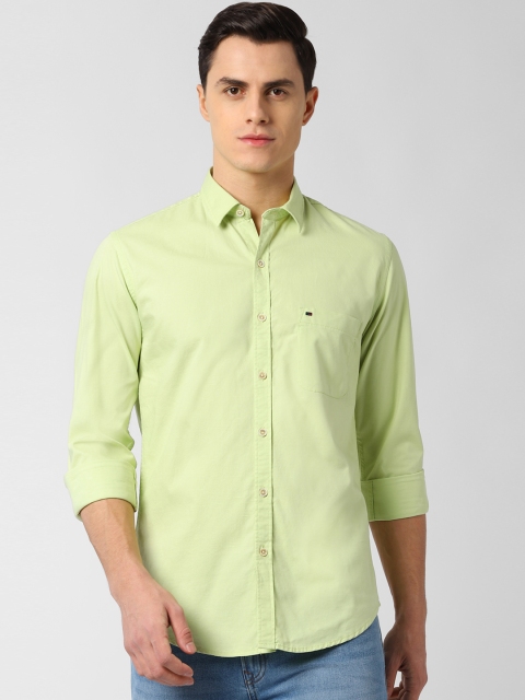 Peter England Casuals Men Green Slim Fit Solid Casual Shirt