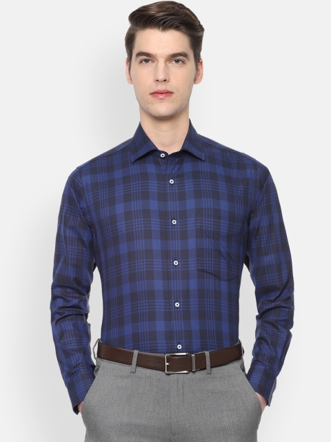 

Van Heusen Men Navy Blue & Black Regular Fit Checked Formal Shirt