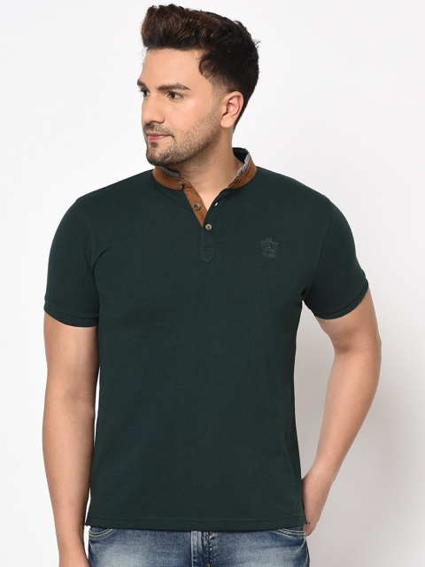 

Austin wood Men Green Solid Mandarin Collar T-shirt