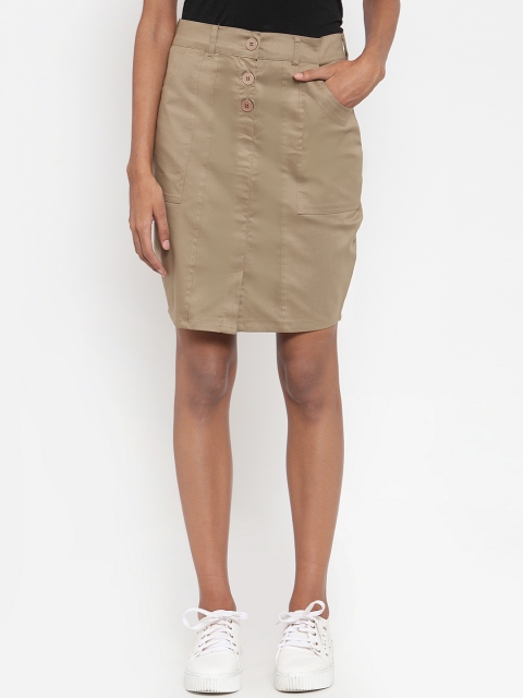 

VOXATI Women Khaki Solid Denim Pencil Skirt