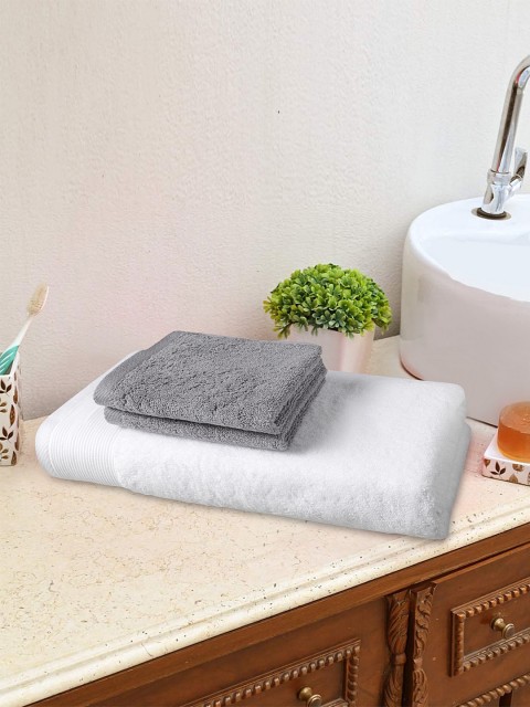 

Trident Unisex Pack of 3 Solid Luxury 650 GSM Bath & Face Towel Set, White