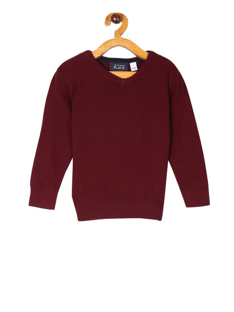 

The Childrens Place Boys Maroon Solid Pullover Sweater