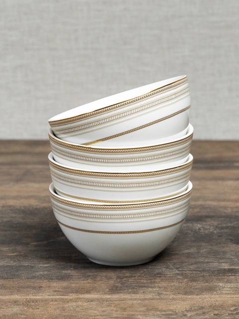 

Pure Home and Living Set of 4 White & Gold Riverton Small Bowls