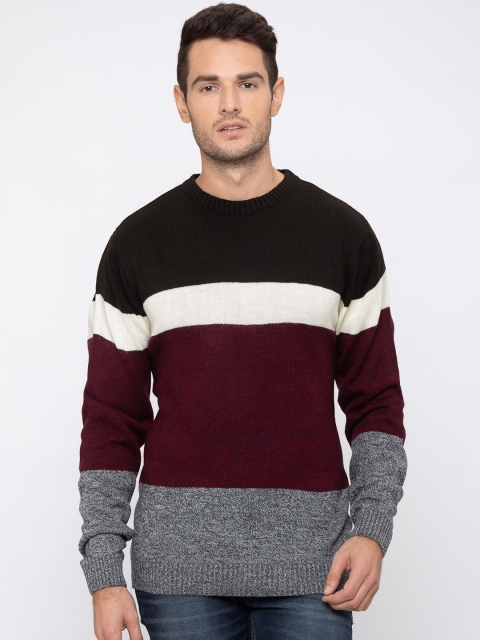 

Globus Men Coffee Brown & Maroon Colourblocked Pullover Sweater