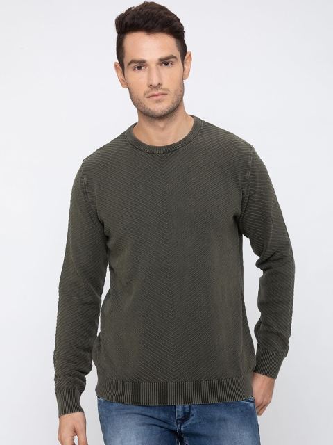 

Globus Men Olive Green Solid Pullover Sweater