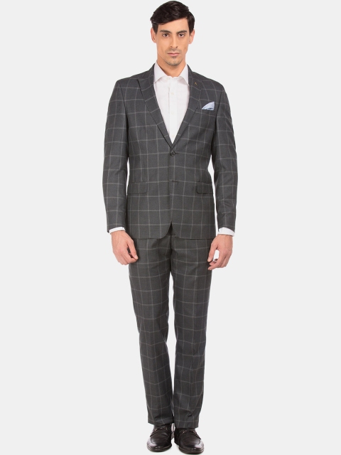 

Arrow Men Grey Checked Single-Breasted Formal Two-Piece Suit