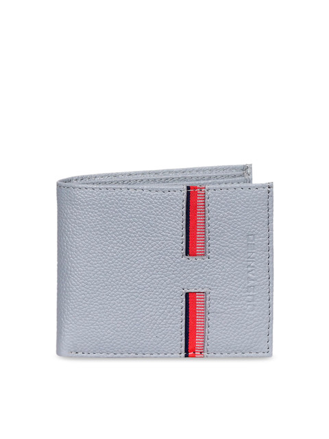 

Justanned Men Grey Solid Two Fold RFID-Blocking Leather Wallet