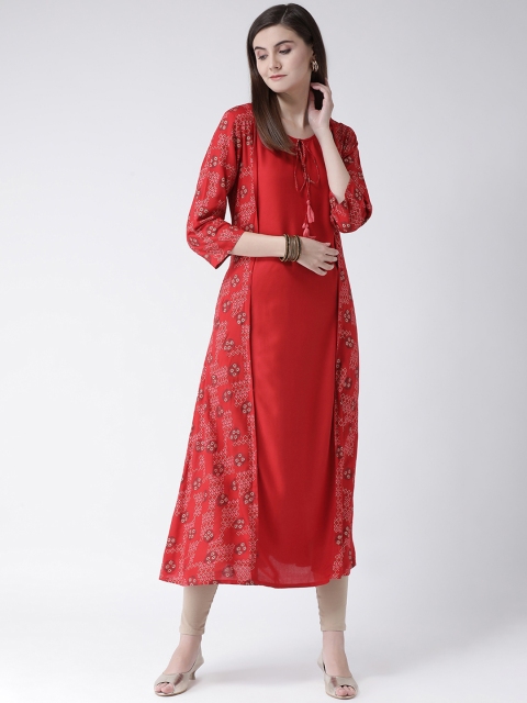 

Span Women Red Printed Straight Kurta