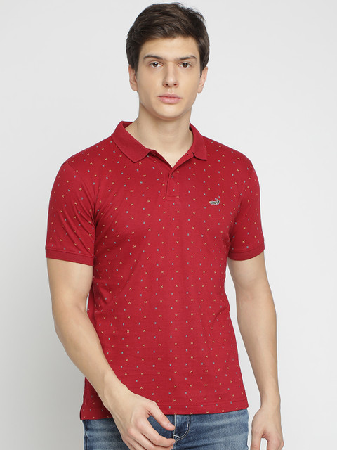 

Crocodile Men Red Printed Polo Collar T-shirt