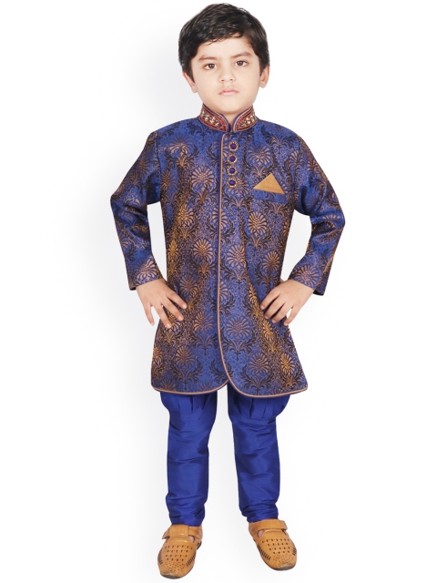 

SG YUVRAJ Boys Blue & Brown Self-Design Sherwani Set