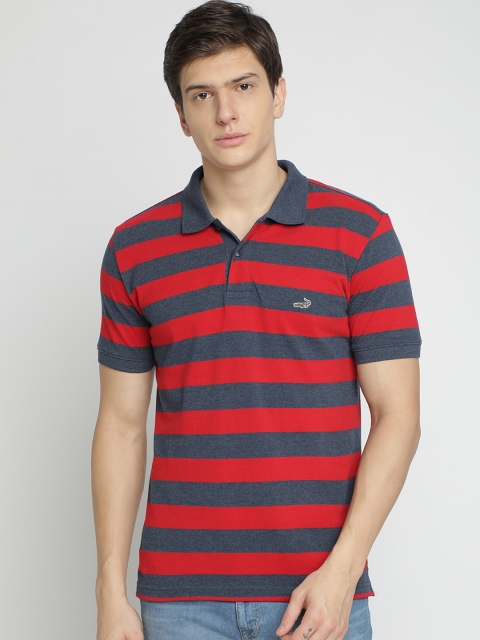 

Crocodile Men Red & Blue Striped Polo Collar T-shirt