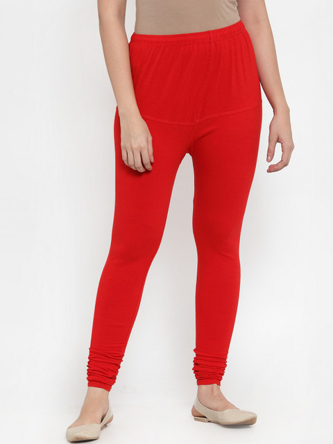 

Jompers Women Red Solid Churidar-Length Leggings