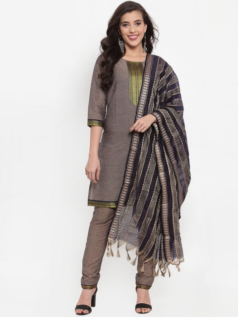 

Jompers Women Grey & Gold-Toned Solid Kurta with Trousers & Dupatta