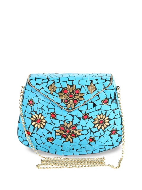 

VOILA Blue & Red Floral Embellished Clutch