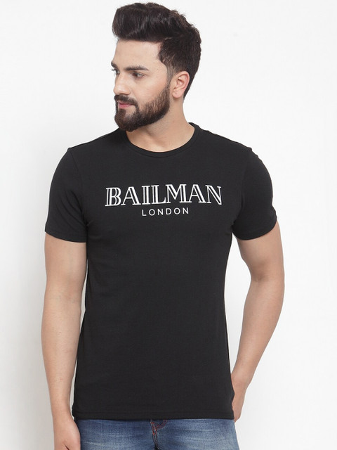 

DOOR74 Men Black Printed Round Neck T-shirt
