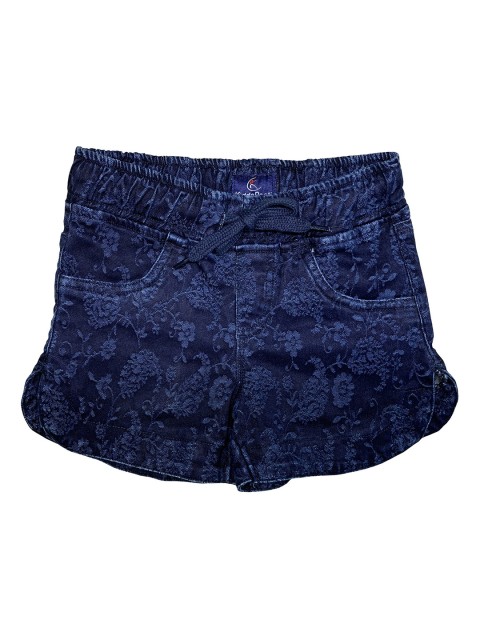 

KiddoPanti Girls Navy Blue Printed Slim Fit Denim Shorts