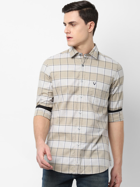 

Allen Solly Men Beige & Off-White Slim Fit Checked Casual Shirt