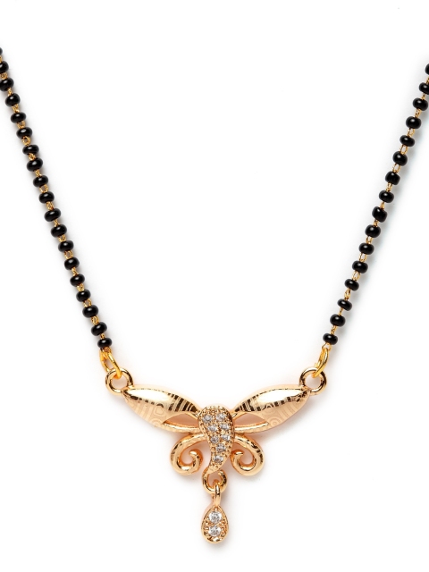 

Bhana Fashion Gold-Plated White & Black Beaded AD-Studded Designer Mangalsutra